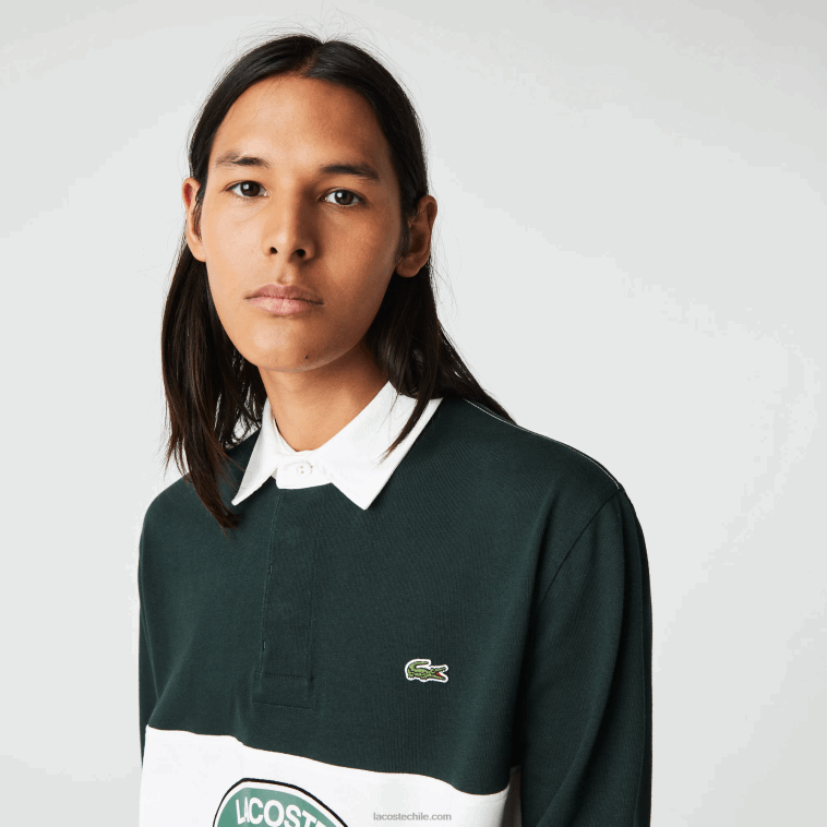 hombres Lacoste yzp verde polo de rugby holgado con logo N6XZ21687