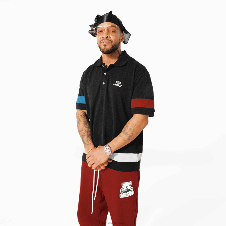 hombresnegro 031 polo de piqué de algodón con bloques de color lacoste x wake ny N6XZ2899