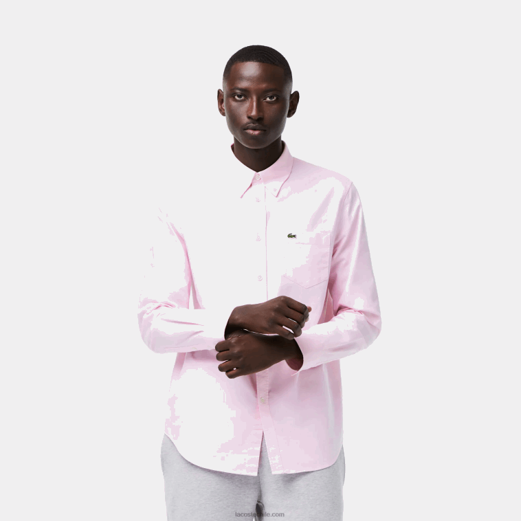 hombres Lacoste ady rosa claro camisa regular fit de algodón oxford N6XZ21468
