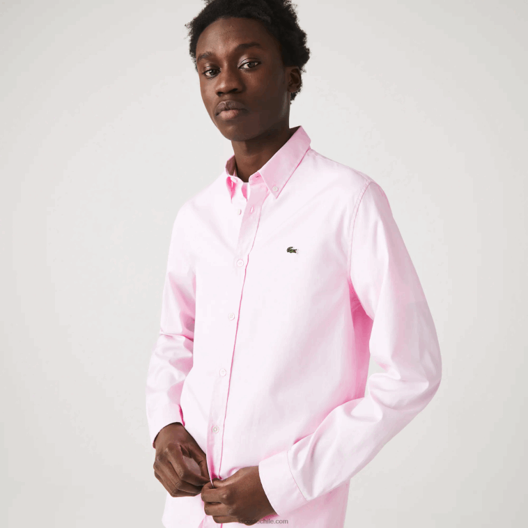hombres Lacoste ady rosa claro camisa slim fit de algodón premium N6XZ21649
