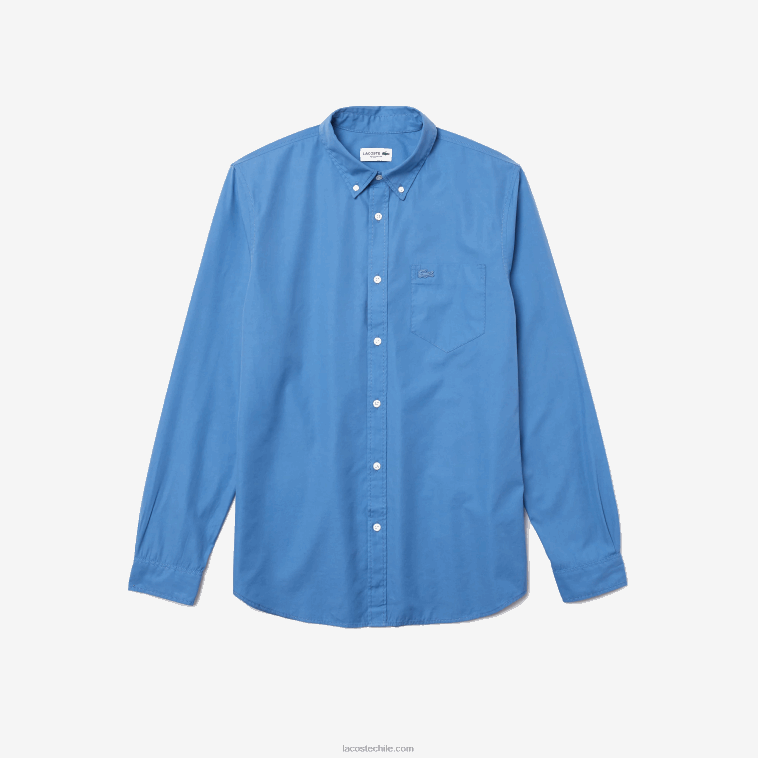 hombres Lacoste azul 776 camisa regular fit de popelina de mezcla de algodón N6XZ21652