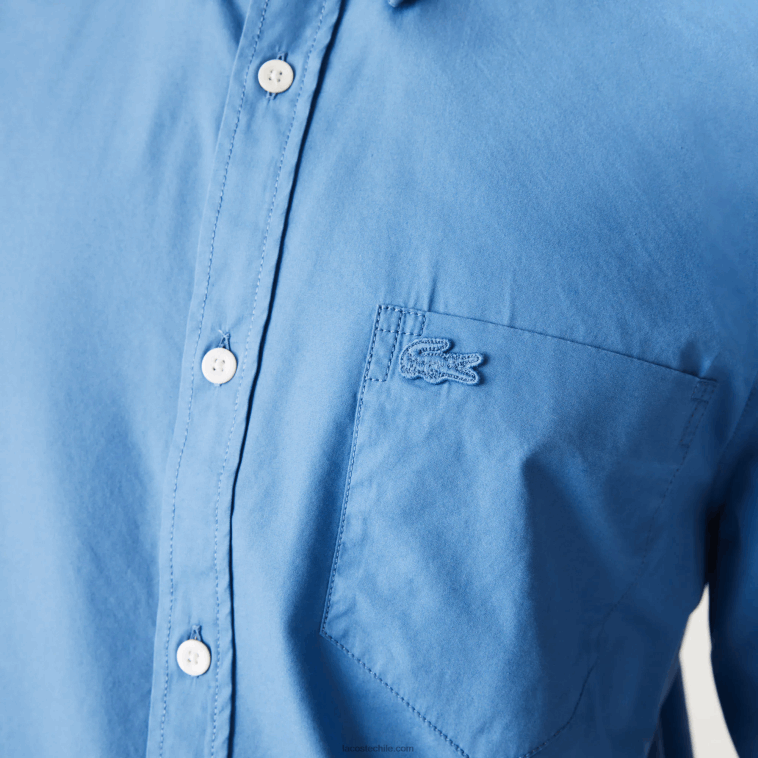hombres Lacoste azul 776 camisa regular fit de popelina de mezcla de algodón N6XZ21652