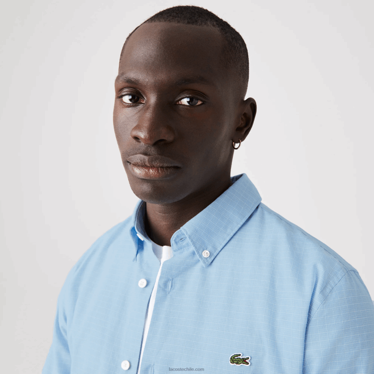 hombres Lacoste azul blanco fv2 camisa de cuadros de algodón y lino slim fit N6XZ21647 hombres Lacoste azul blanco fv2 camisa de cuadros de algodón y lino slim fit N6XZ21647
