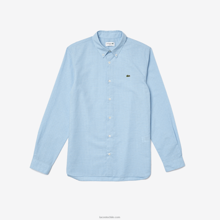 hombres Lacoste azul blanco fv2 camisa de cuadros de algodón y lino slim fit N6XZ21647