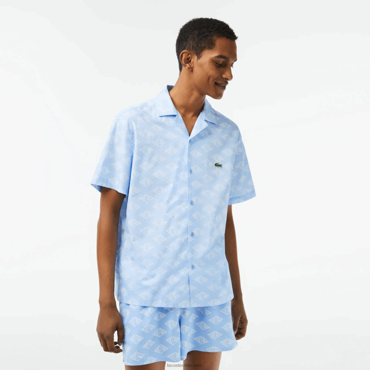 hombres Lacoste azul blanco fv2 camisa de manga corta con monograma estampado N6XZ2508 hombres Lacoste azul blanco fv2 camisa de manga corta con monograma estampado N6XZ2508