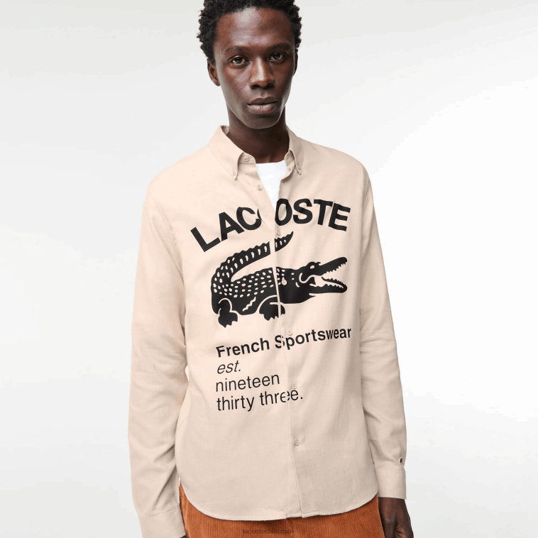 hombres Lacoste beige negro ub7 camisa de franela regular fit con logo N6XZ21654 hombres Lacoste beige negro ub7 camisa de franela regular fit con logo N6XZ21654