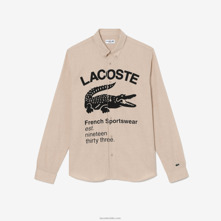hombres Lacoste beige negro ub7 camisa de franela regular fit con logo N6XZ21654