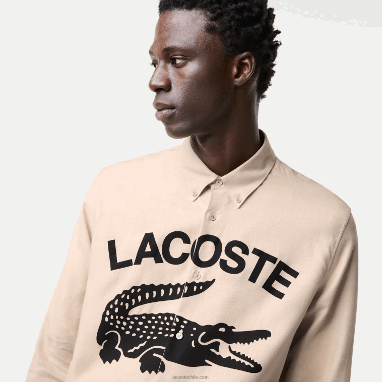 hombres Lacoste beige negro ub7 camisa de franela regular fit con logo N6XZ21654