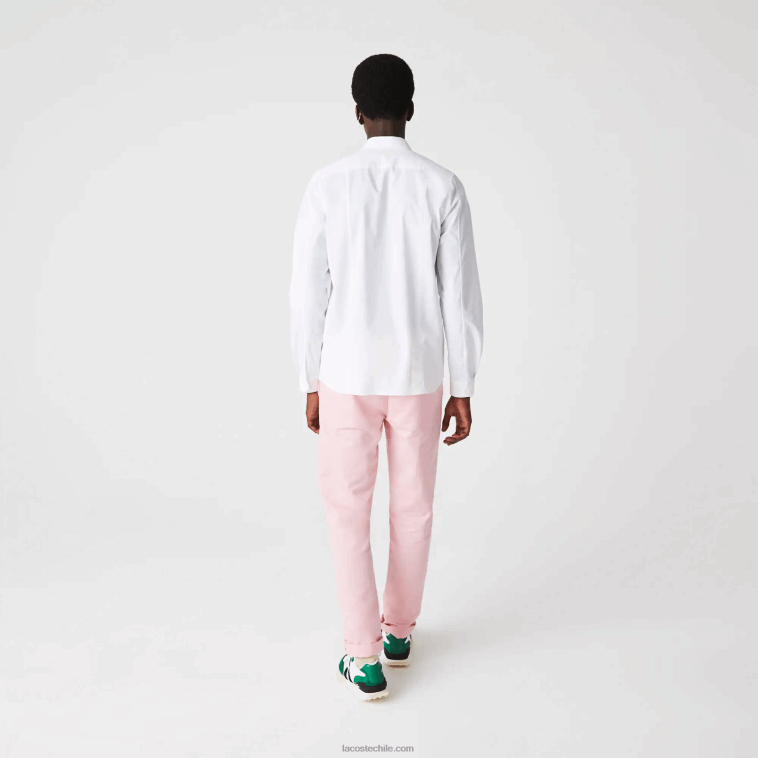 hombres Lacoste blanco 001 Camisa slim fit de popelín de algodón elástico con tapeta oculta N6XZ21648