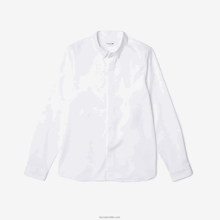 hombres Lacoste blanco 001 Camisa slim fit de popelín de algodón elástico con tapeta oculta N6XZ21648