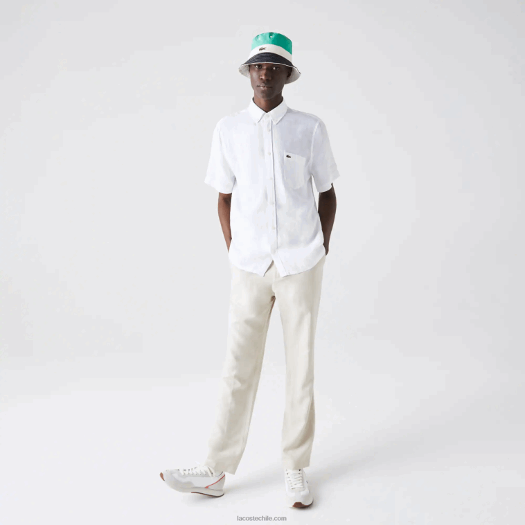 hombres Lacoste blanco 001 camisa de lino regular fit N6XZ21646