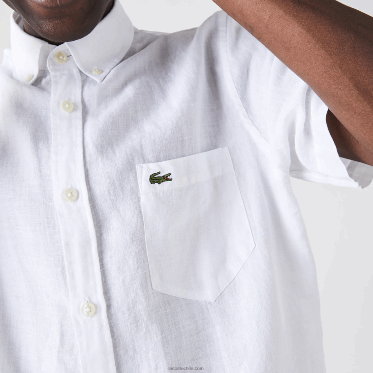 hombres Lacoste blanco 001 camisa de lino regular fit N6XZ21646