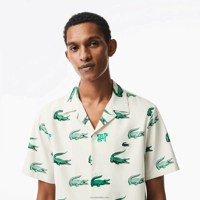 hombres Lacoste blanco 70v camisa de manga corta con estampado de golf N6XZ2473