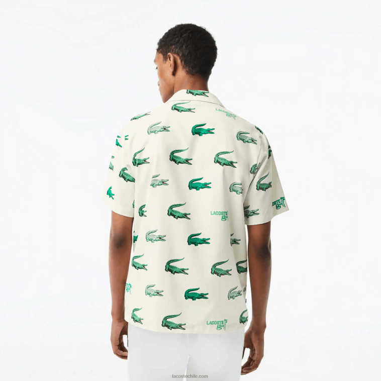 hombres Lacoste blanco 70v camisa de manga corta con estampado de golf N6XZ2473