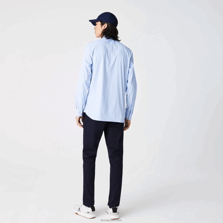 hombres Lacoste blanco azul f6z camisa slim fit de popelina elástica a rayas N6XZ2400