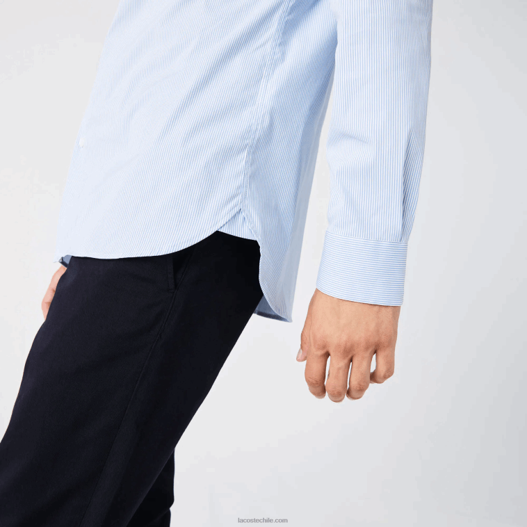 hombres Lacoste blanco azul f6z camisa slim fit de popelina elástica a rayas N6XZ2400