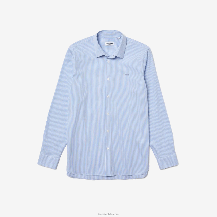 hombres Lacoste blanco azul f6z camisa slim fit de popelina elástica a rayas N6XZ2400