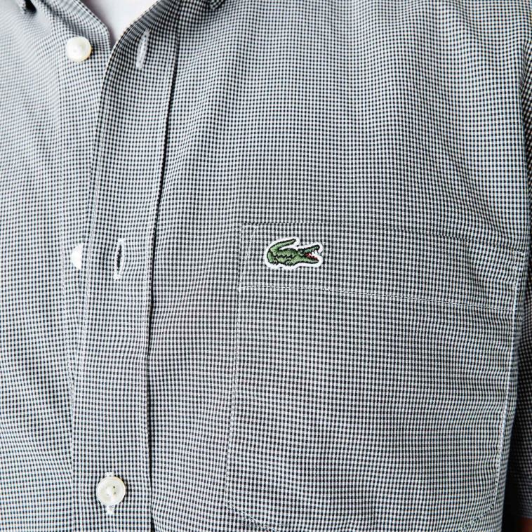 hombres Lacoste blanco azul marino 522 camisa de cuadros vichy regular fit N6XZ21552