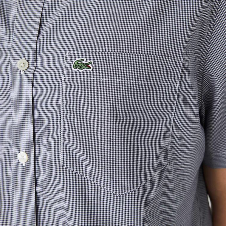 hombres Lacoste blanco azul marino 522 camisa de cuadros vichy regular fit N6XZ21552