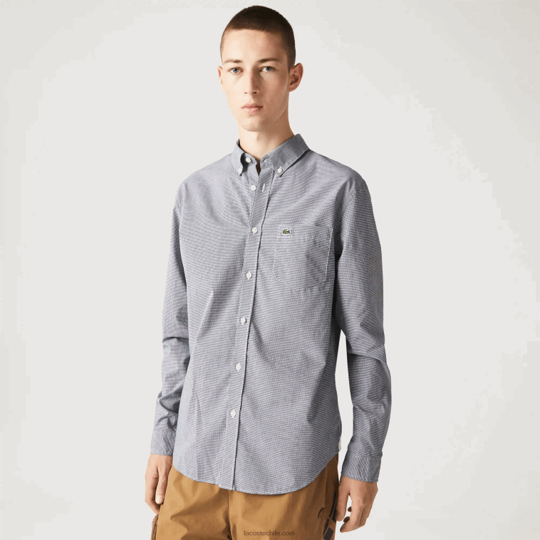 hombres Lacoste blanco azul marino 522 camisa regular fit de popelina de algodón N6XZ21485