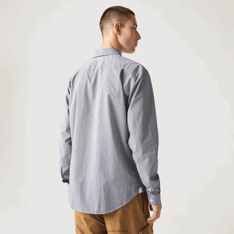 hombres Lacoste blanco azul marino 522 camisa regular fit de popelina de algodón N6XZ21485
