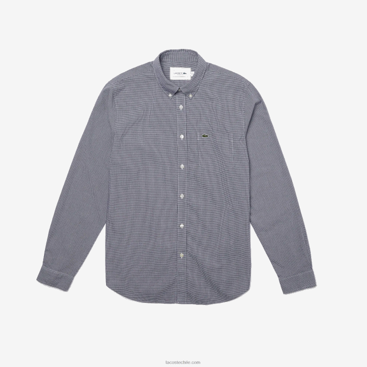 hombres Lacoste blanco azul marino 522 camisa regular fit de popelina de algodón N6XZ21485