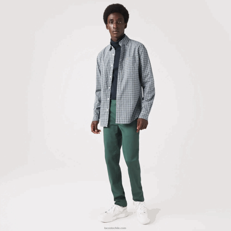 hombres Lacoste blanco negro verde tav camisa regular fit con estampado de cuadros N6XZ21609