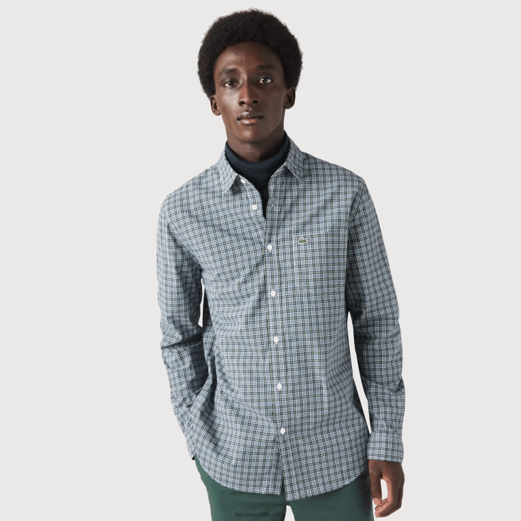 hombres Lacoste blanco negro verde tav camisa regular fit con estampado de cuadros N6XZ21609