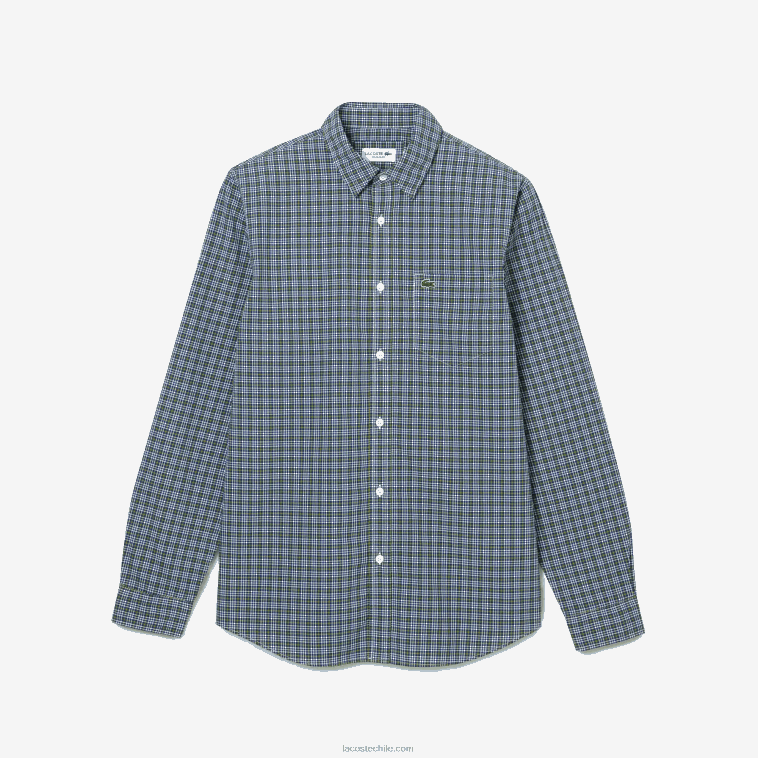 hombres Lacoste blanco negro verde tav camisa regular fit con estampado de cuadros N6XZ21609