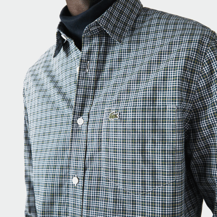 hombres Lacoste blanco negro verde tav camisa regular fit con estampado de cuadros N6XZ21609