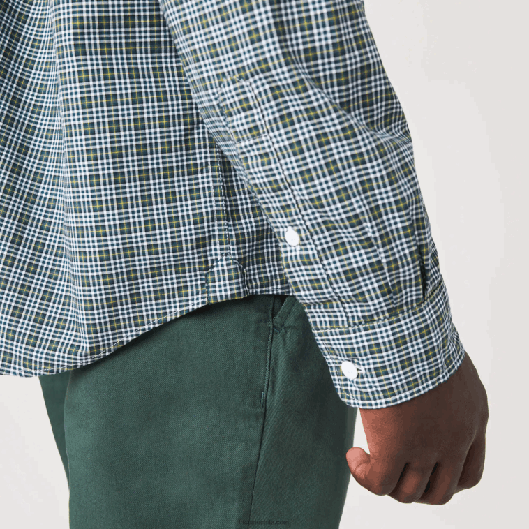 hombres Lacoste blanco negro verde tav camisa regular fit con estampado de cuadros N6XZ21609