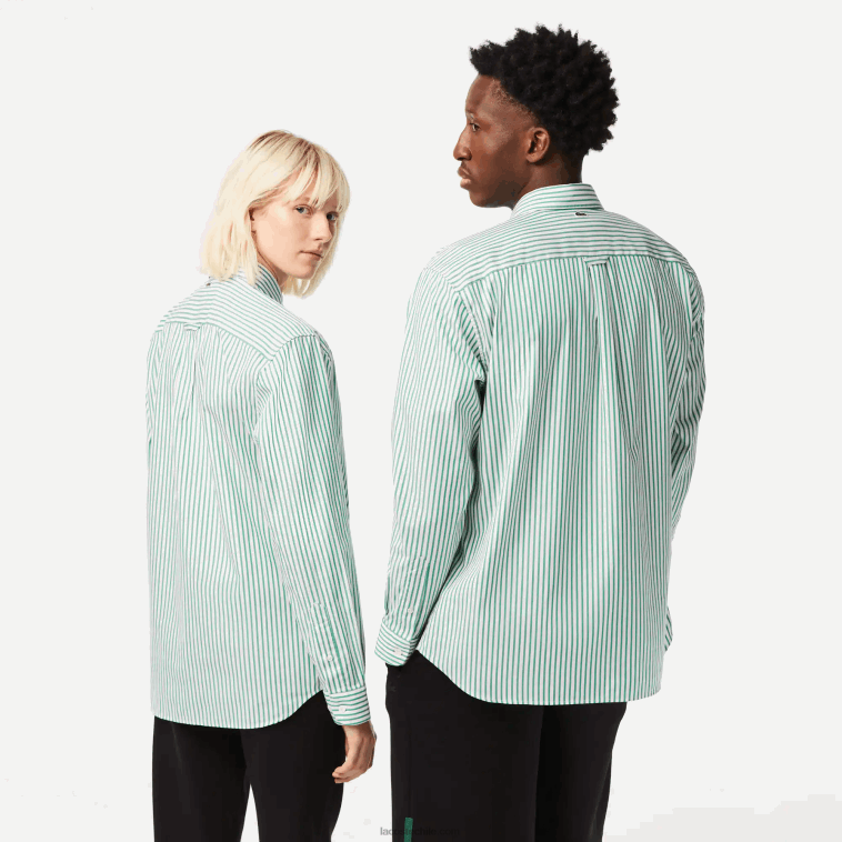 hombres Lacoste blanco verde 737 camisa de corte holgado de algodón con cocodrilo grande N6XZ2411