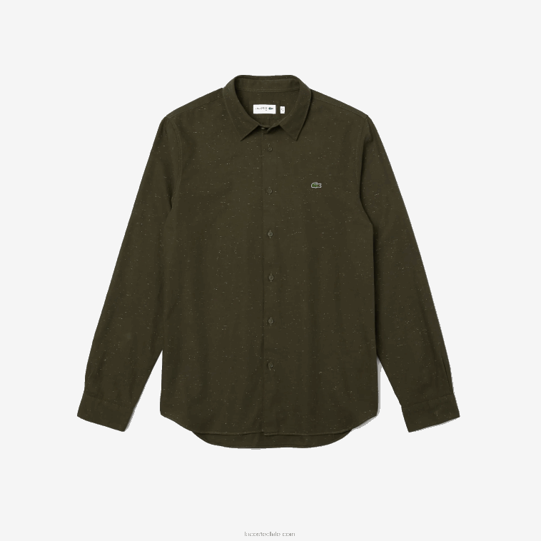 hombres Lacoste caqui verde blanco n8e camisa slim fit de algodón flameado N6XZ21645