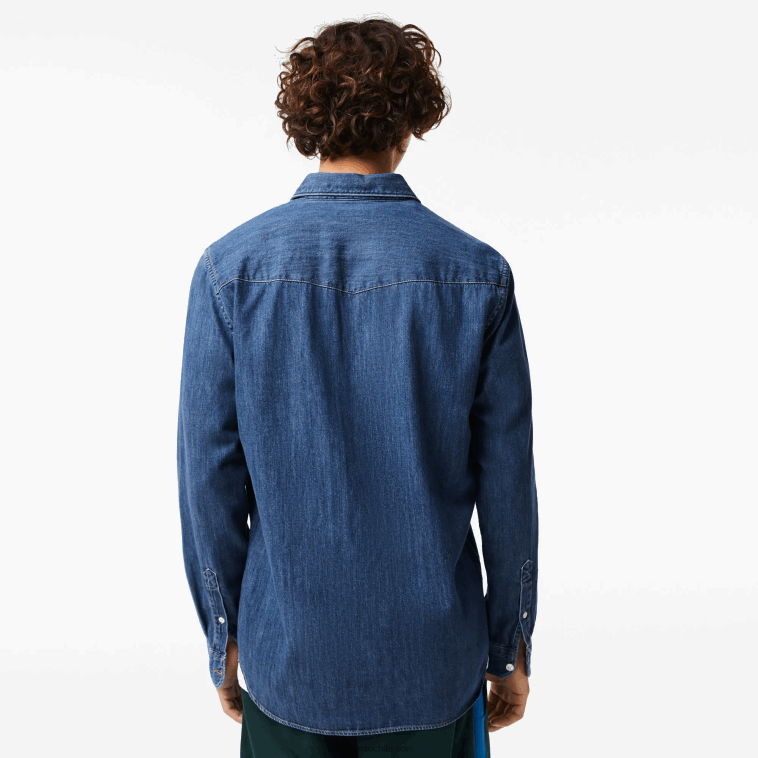 hombres Lacoste cdz azul camisa vaquera regular fit de algodón orgánico N6XZ21502