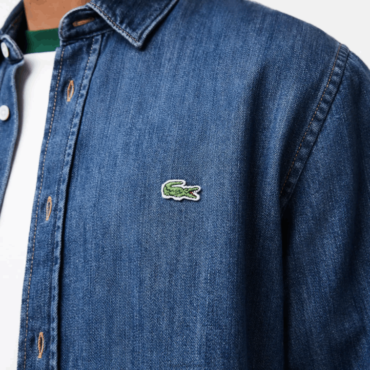 hombres Lacoste cdz azul camisa vaquera regular fit de algodón orgánico N6XZ21502