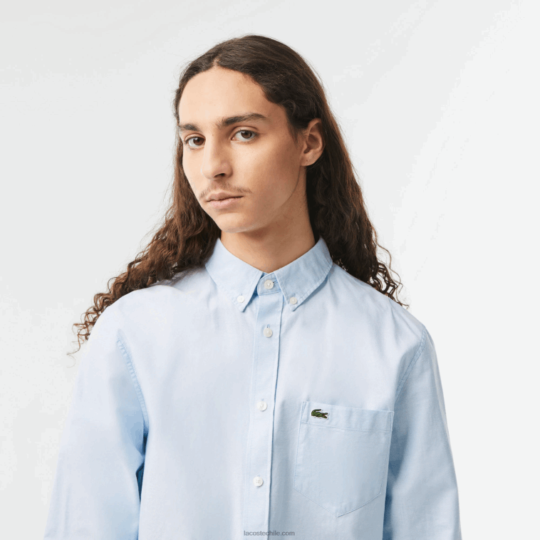 hombres Lacoste hbp azul camisa de algodón oxford con cuello abotonado N6XZ2505