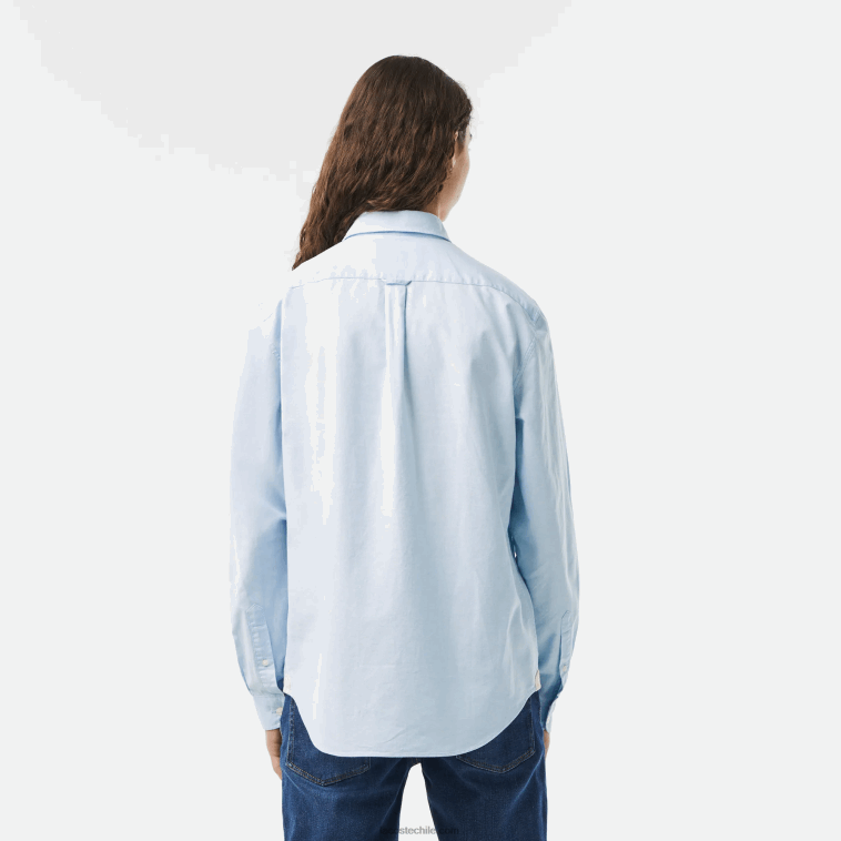 hombres Lacoste hbp azul camisa de algodón oxford con cuello abotonado N6XZ2505