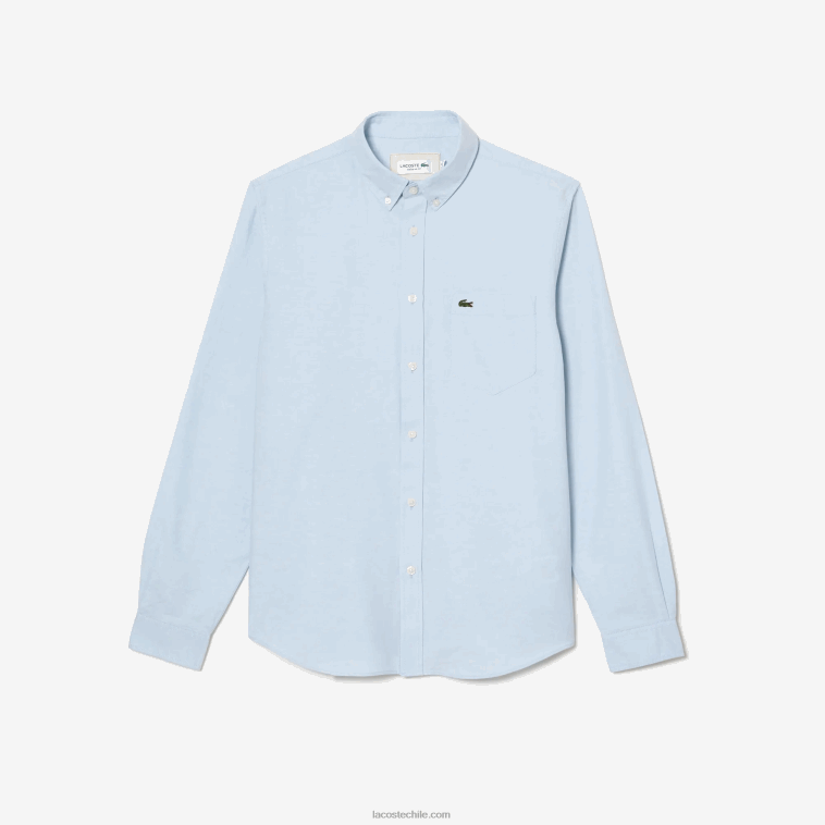 hombres Lacoste hbp azul camisa de algodón oxford con cuello abotonado N6XZ2505