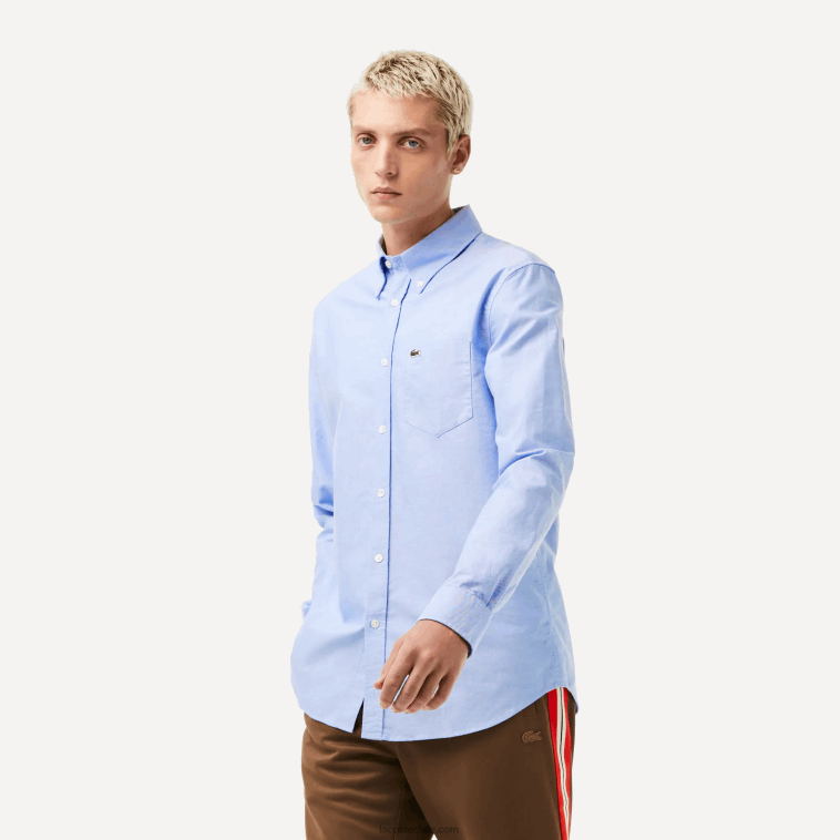 hombres Lacoste hbp azul camisa regular fit de algodón oxford N6XZ21466