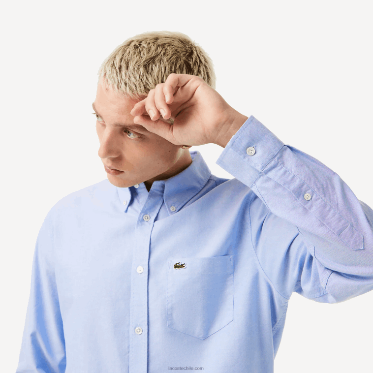 hombres Lacoste hbp azul camisa regular fit de algodón oxford N6XZ21466