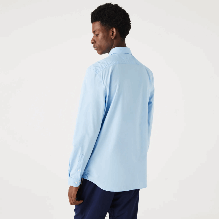 hombres Lacoste hbp azul camisa slim fit de popelín de algodón elástico N6XZ21489
