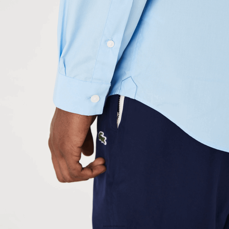 hombres Lacoste hbp azul camisa slim fit de popelín de algodón elástico N6XZ21489