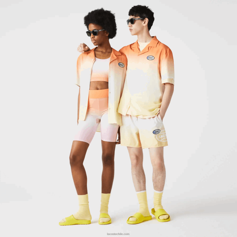 hombres Lacoste naranja blanco amarillo z81 camisa live con estampado degradado y corte holgado N6XZ21584