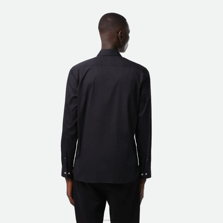 hombres Lacoste negro 031 camisa slim fit de popelina de algodón con cuello francés N6XZ21437