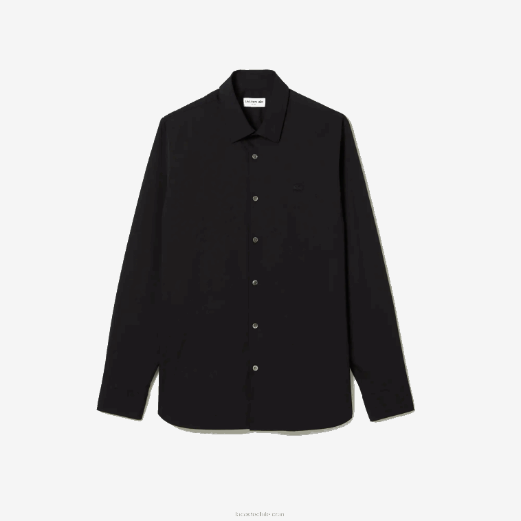 hombres Lacoste negro 031 camisa slim fit de popelina de algodón con cuello francés N6XZ21437