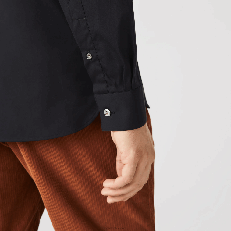 hombres Lacoste negro 031 camisa slim fit de popelina de algodón con cuello francés N6XZ21437