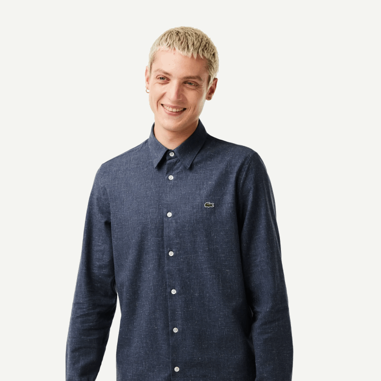 hombres Lacoste negro/blanco hhh camisa slim fit de cambray de algodón N6XZ21519