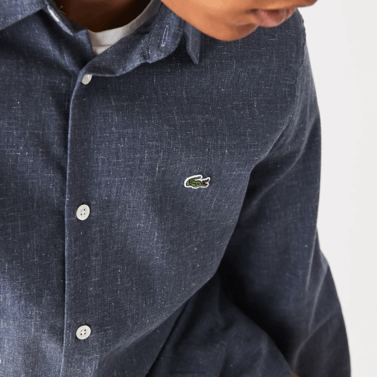 hombres Lacoste negro/blanco hhh camisa slim fit de cambray de algodón N6XZ21519