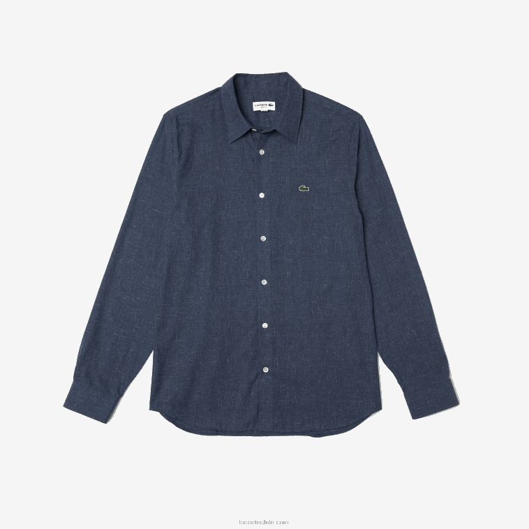 hombres Lacoste negro/blanco hhh camisa slim fit de cambray de algodón N6XZ21519