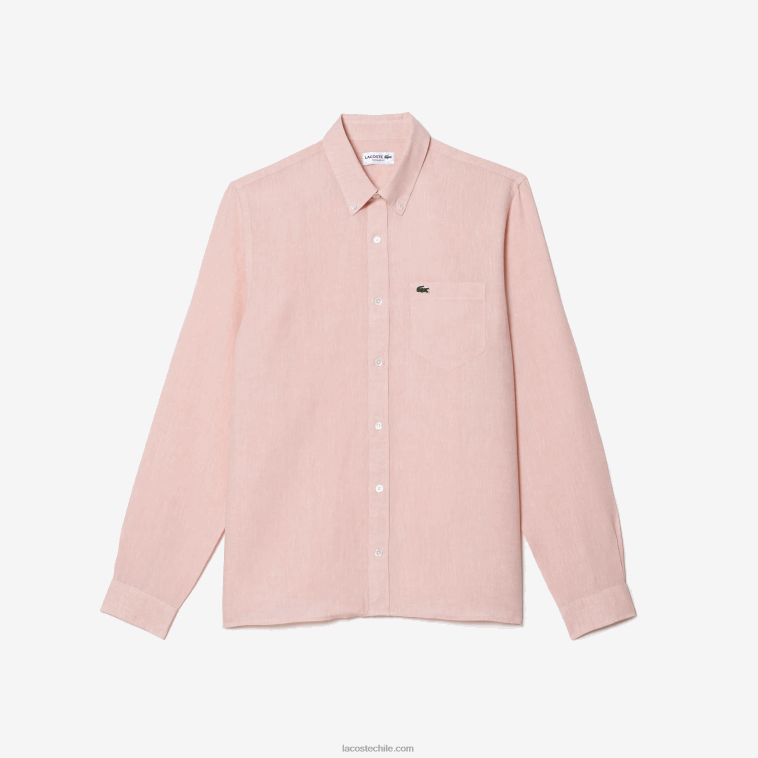 hombres Lacoste rosa claro t03 camisa de lino N6XZ2470
